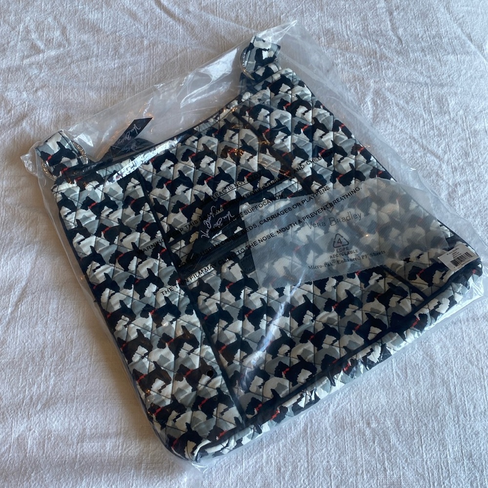 Vera Bradley Triple Zip Hipster Crossbody Shoulder Bag Scottie Dogs Black White